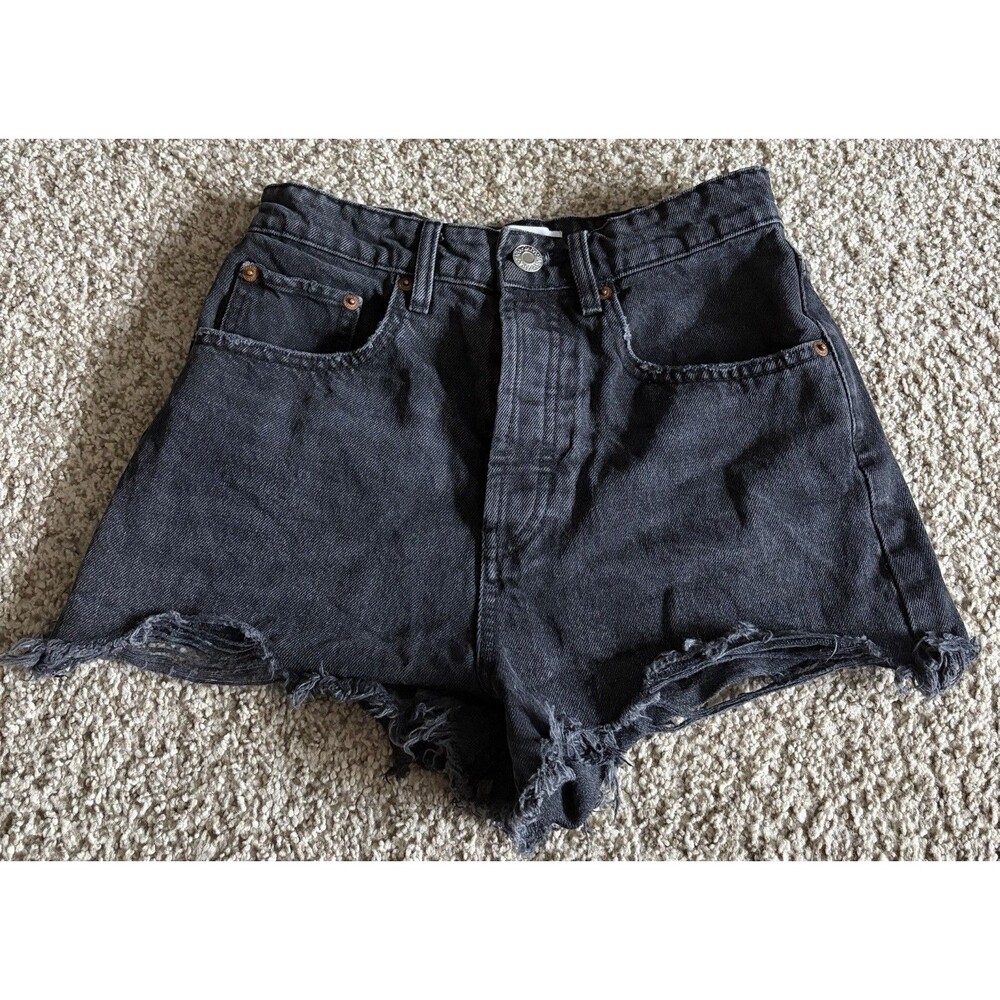 Zara Women’s Distressed Cut Off Denim Jean Shorts Black Button Fly Size 2